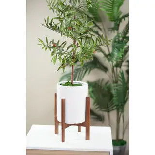 Mid-Century Desktop Planter 6" White with Wood Stand Walnut | Bed Bath & Beyond