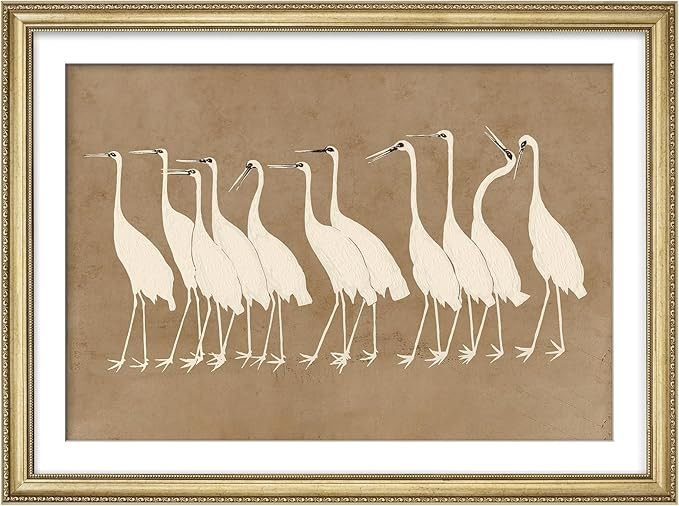 MUDECOR Premium Framed Wall Art Elegant White Cranes Walking in Line Vintage Illustrations Impres... | Amazon (US)