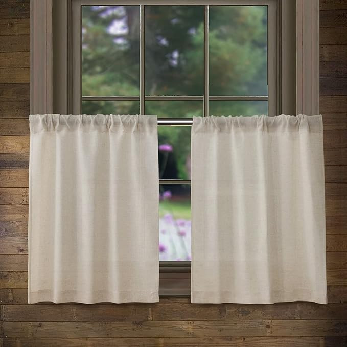 Valea Home Linen Kitchen Curtains 24 Inch Length Rustic Farmhouse Crude Short Cafe Curtains Rod P... | Amazon (US)
