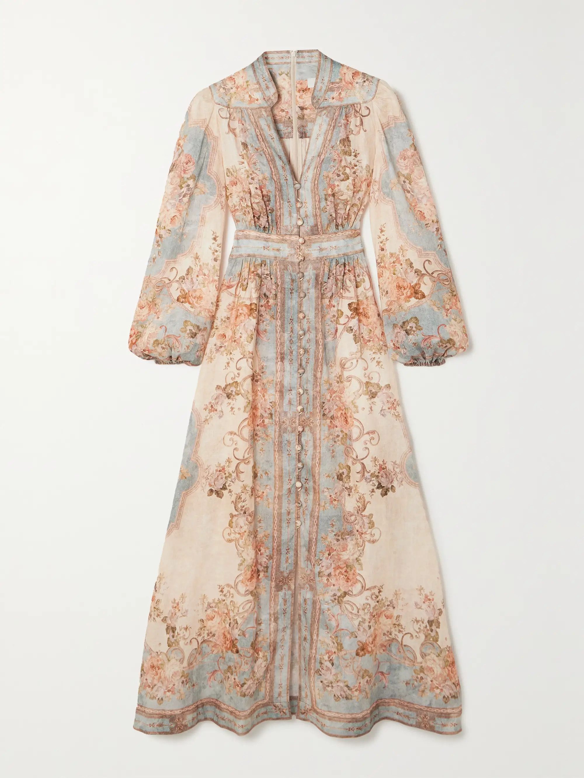+ NET SUSTAIN August floral-print linen midi dress | NET-A-PORTER (US)