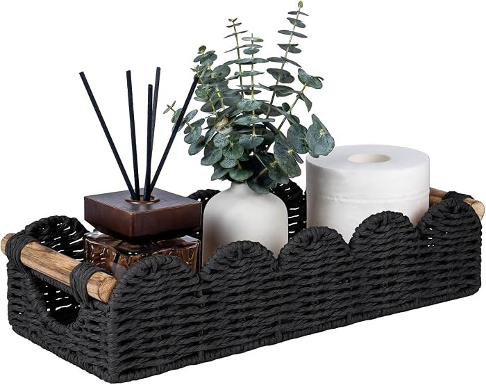 CubesLand Bathroom Basket Organizer w/Cut Out Handle, Back of Toilet Paper Storage Baskets Tray f... | Amazon (US)