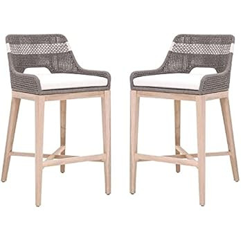 Home Square 2 Piece Outdoor Upholstered Rope Barstool Set in Dove and Gray Teak | Amazon (US)