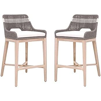 Home Square 2 Piece Outdoor Upholstered Rope Barstool Set in Dove and Gray Teak | Amazon (US)