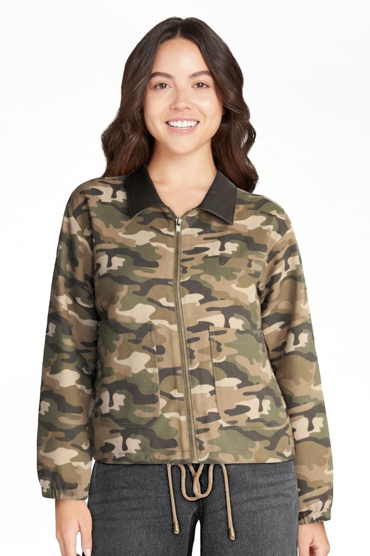 No Boundaries Cotton Twill Barn Jacket with Faux Leather Collar, Women's XXS-4X | Walmart (US)