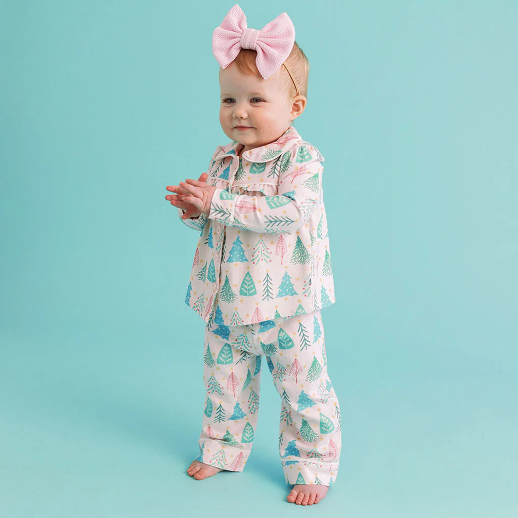 Christmas Tree Pink Ruffled Flannelette Pajamas | Balsam | Posh Peanut
