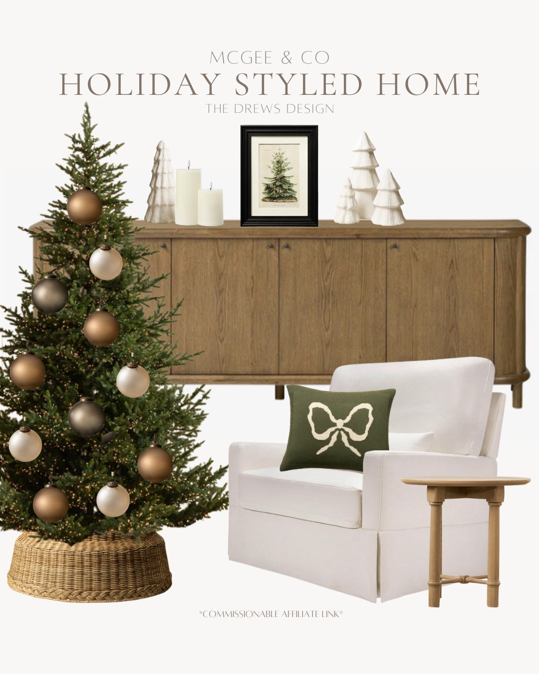 Holiday styled home includes Christmas tree, ornaments, accent chair, bow throw pillow, side table, buffet, ceramic trees, pillar candles, tree collar, and wall art.

Holiday decor, holiday home, styled holiday home, Christmas decor

#LTKFindsUnder100 #LTKHome #LTKHoliday