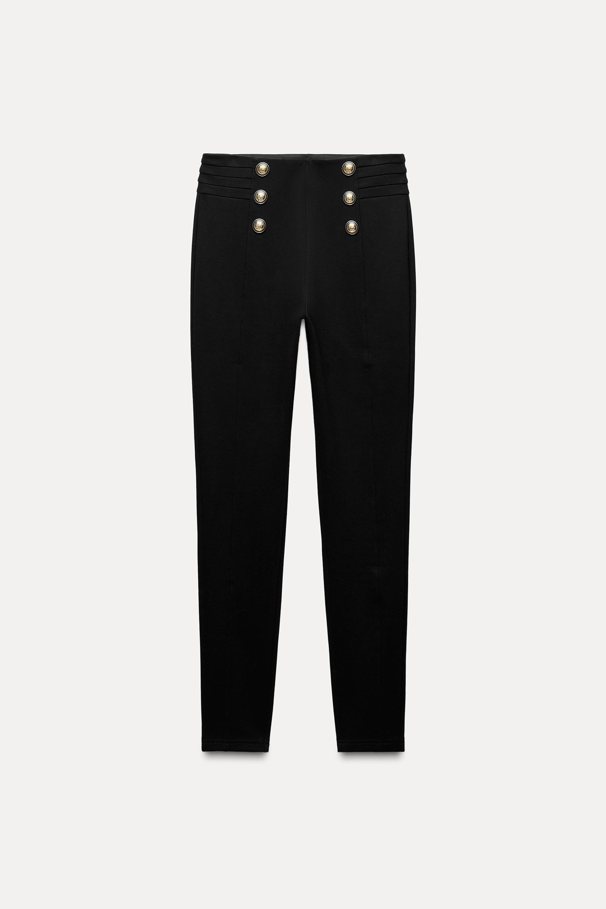 Leggings a vita alta con cintura elasticizzata ampia. Dettaglio di bottoni dorati con rilievo ant... | Zara IT
