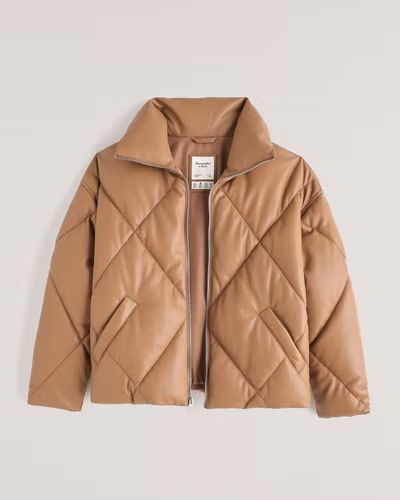 Oversized Vegan Leather Diamond Puffer | Abercrombie & Fitch (US)