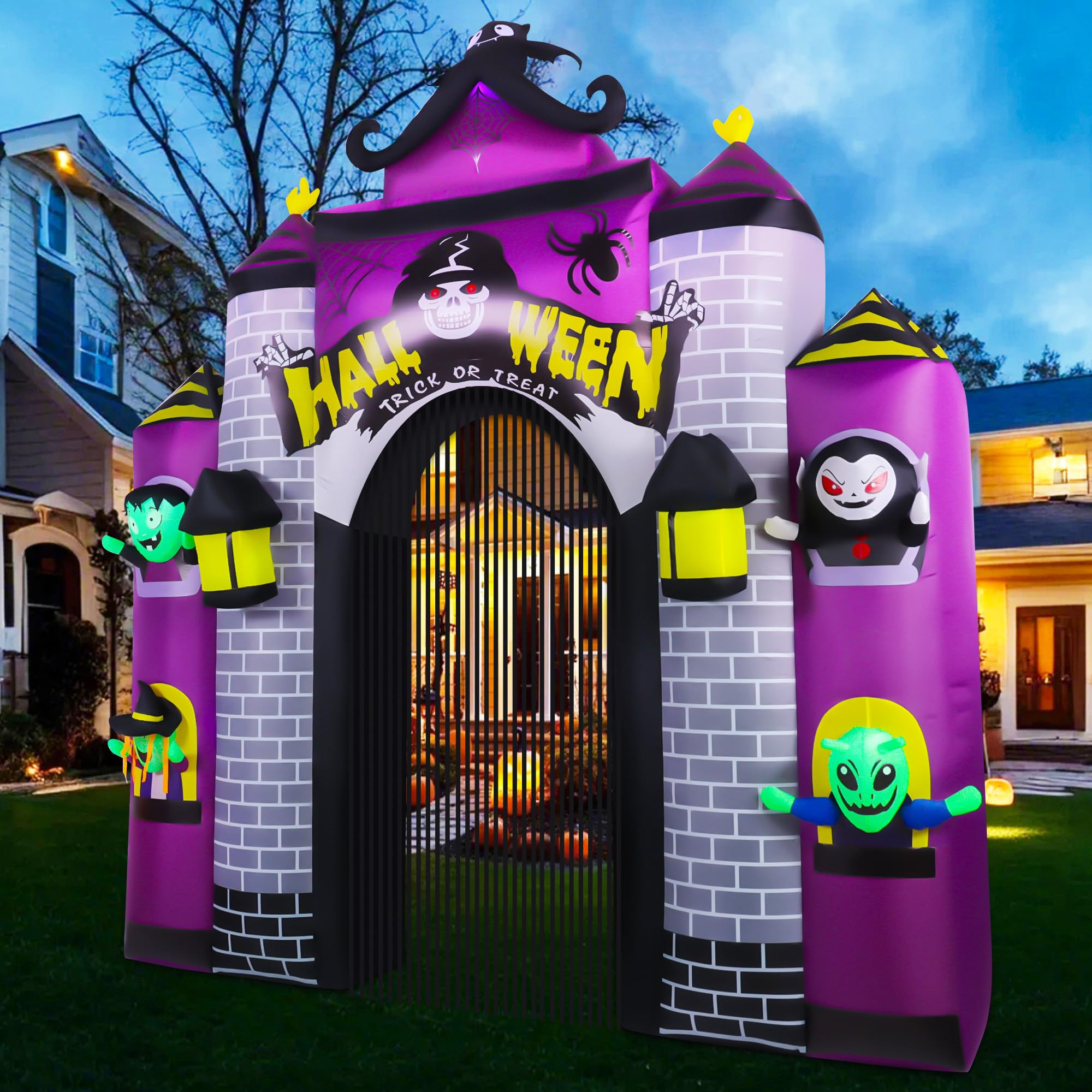 12 FT Halloween Inflatables Arch Haunted House Outdoor Decorations, Ghosts Castle Archway Giant B... | Amazon (US)