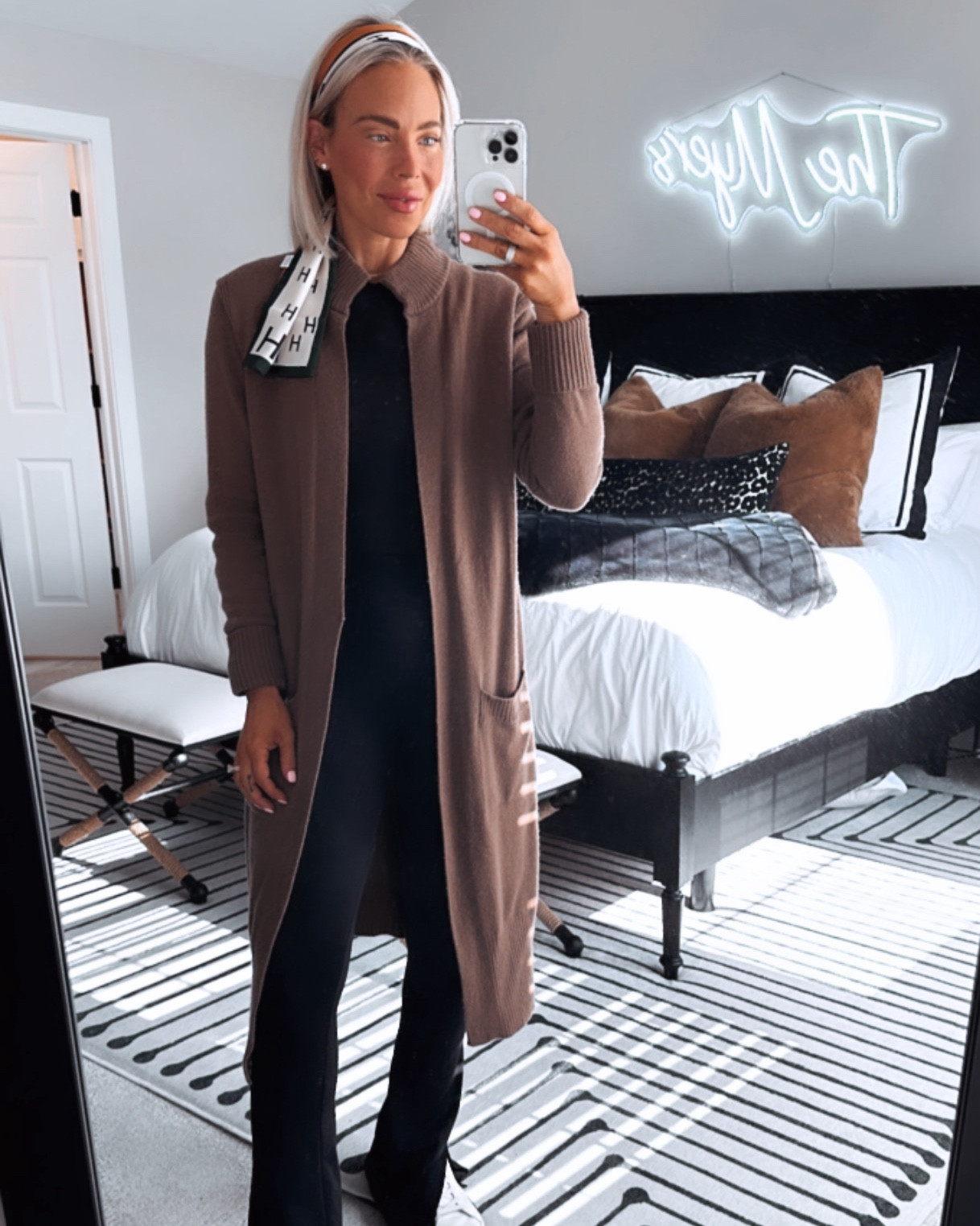 Looking for a lightweight, long sleeve, calf  length cardigan to throw on this spring? This one is IT! 🤌 wearing my favorite strut this pants, my favorite short sleeve black stretchy top from skim and this long sleeve cardigan which I found a couple of great options for y’all! Mine is from Athleta and I wear a size extra small. I wear a size small in pants and I am loving this knockoff Hermes head scarf from Amazon! Such a STEAL and awesome for summer. It’s amazing how much it dresses up a simple outfit! 
Happy shopping sunshine  ☀️ 
Xoxo,
CeCe

#LTKFindsUnder100 #LTKStyleTip #LTKFindsUnder50