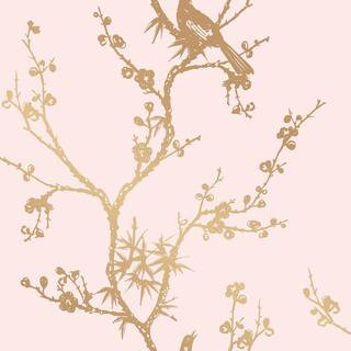 Tempaper Cynthia Rowley Pink and Metallic Gold Bird Watching Vinyl Peel and Stick Wallpaper Roll ... | The Home Depot