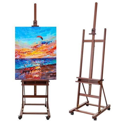 Somime Beechwood H-Frame Studio Easel, Artist Easel with Wheels and Storage Tray, Adjustable Floor Easel Stand Holding Canvas up to 51Inches for Painting and Artwork Display, Brown | Amazon (US)