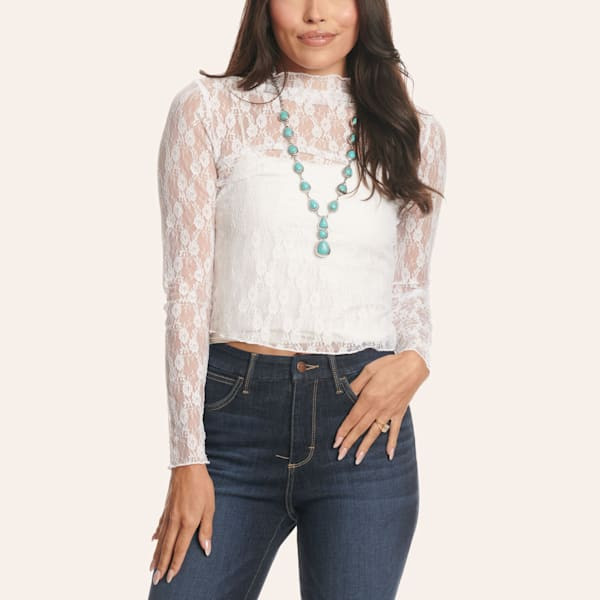 Moa Moa Women's White Lace Sheer Top | Cavender's