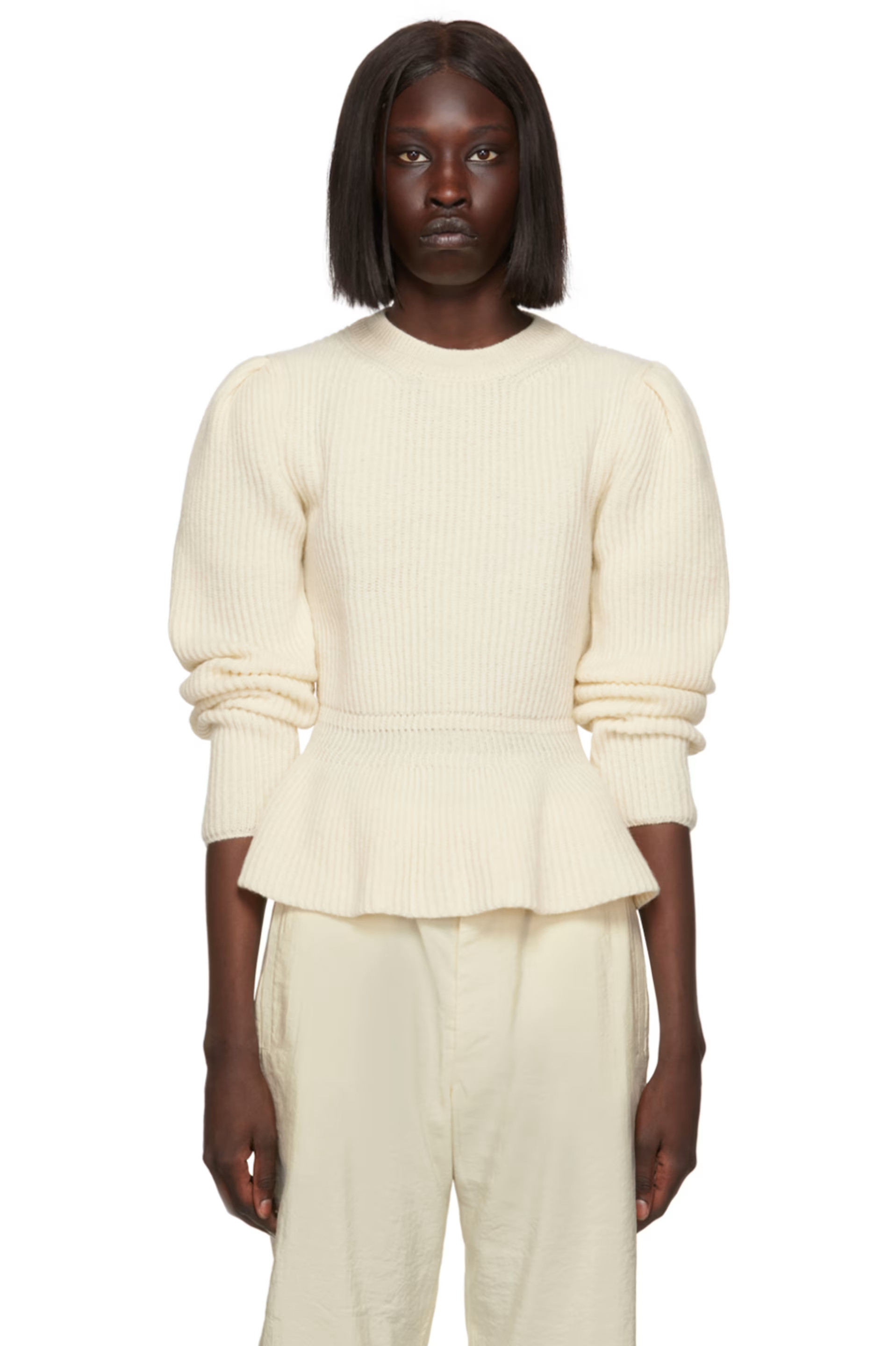 오프 화이트 페플럼 스웨터 | SSENSE