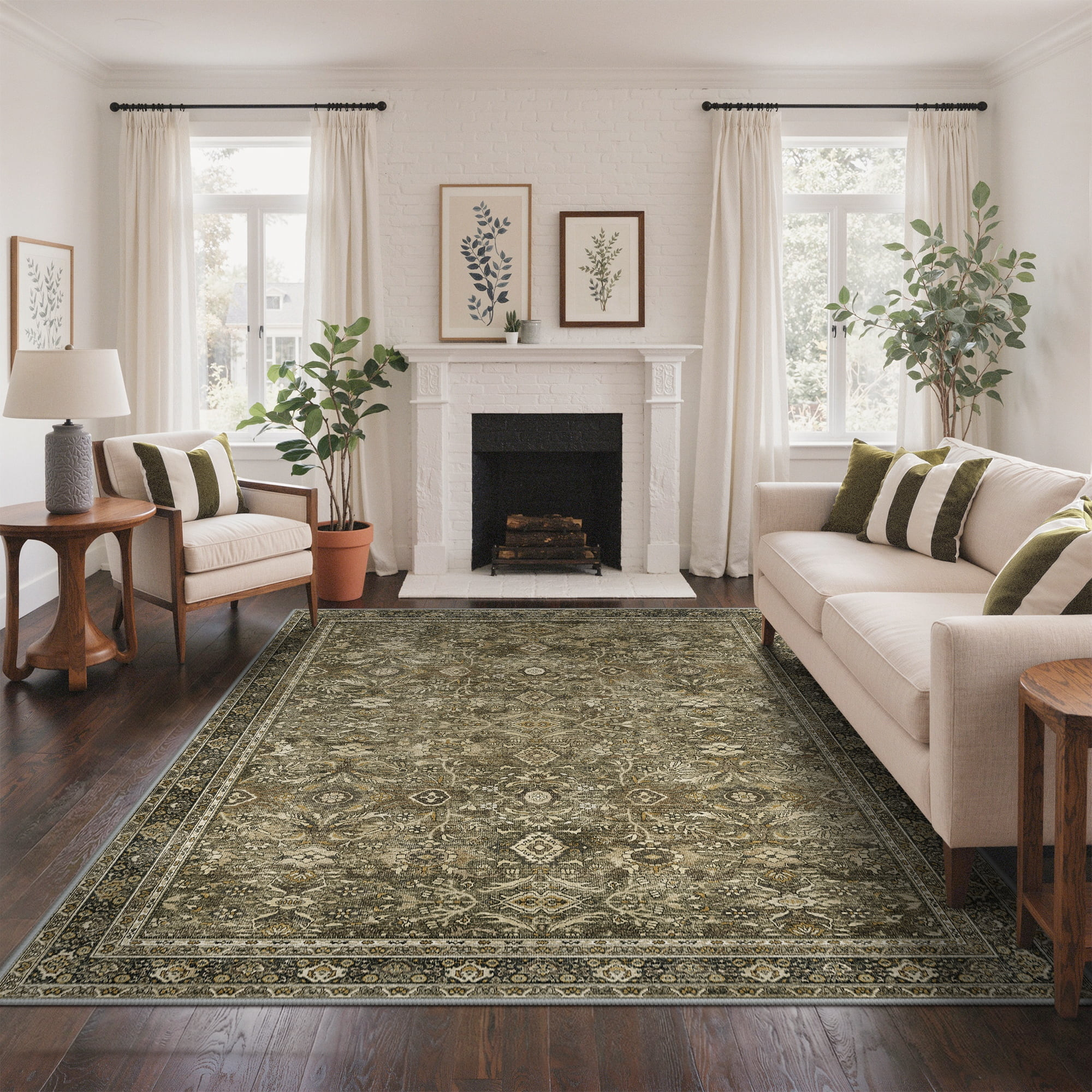 DEORAB 5x7 Area Rugs Boho Print Pattern Olive Low Pile Lightweight Indoor Washable Non Slip Rug f... | Walmart (US)