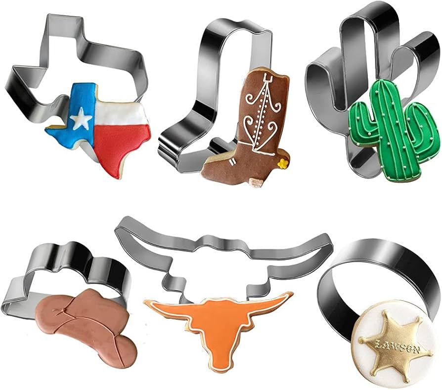 Aoerfes Western Cookie Cutters 6 Piece Texas Cutter Set, Cowboy Hat,Longhorn, Cowboy Boot,Cactus,... | Amazon (US)