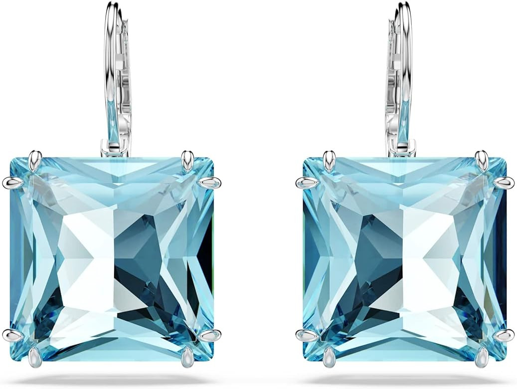 Swarovski Millenia Earrings, Square cut crystal, Blue, Rhodium plated | Amazon (US)
