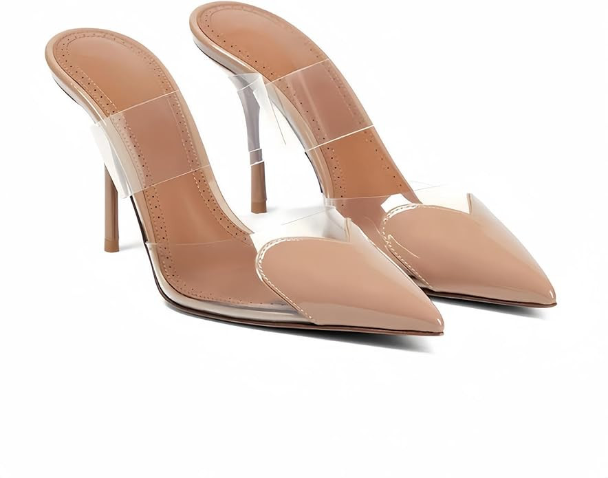 Love Heart TPU Clear Upper High Heeled Mules for Women,Women's Closed Pointed Toe Stiletto High H... | Amazon (US)