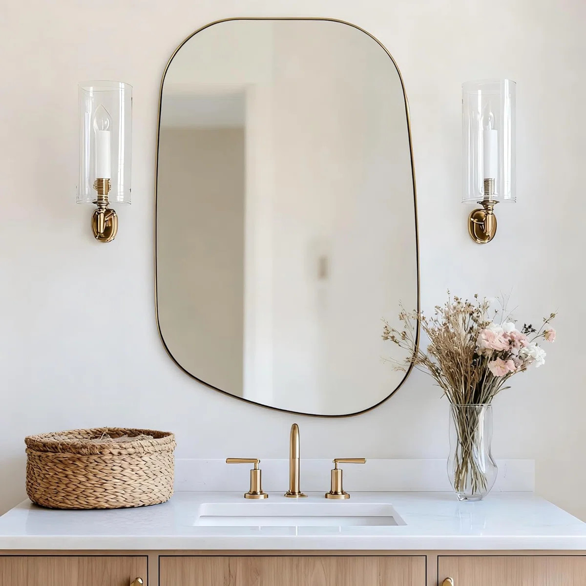 Huldrik Asymmetrical Irregular Bathroom Wall Mirror | Stainless Steel Frame | Wayfair North America