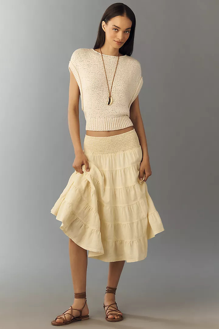 Reese Linen Midi Skirt by Pilcro | Anthropologie (US)