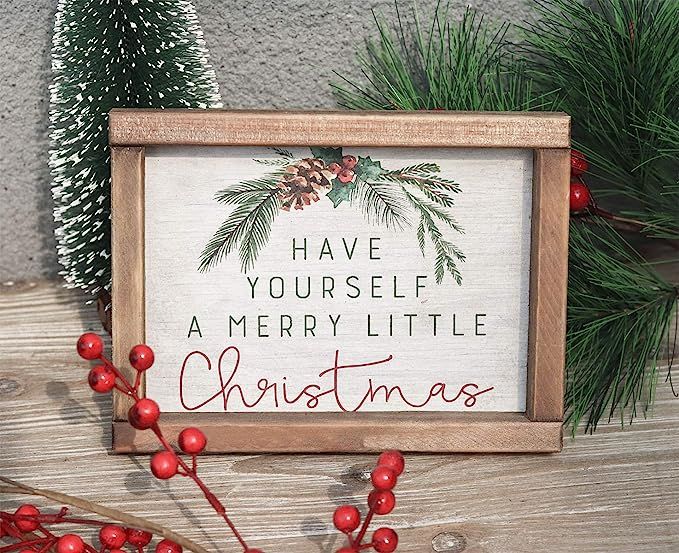 Have Yourself a Merry Little Christmas Wood Frame Sign, Farmhouse Style Christmas Tabletop Decor,... | Amazon (US)