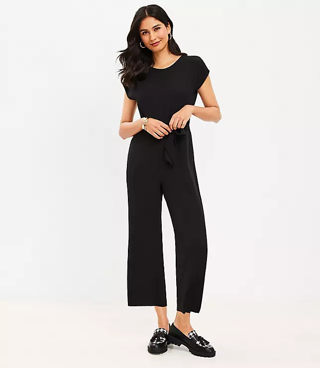 V-Back Tie Waist Jumpsuit | LOFT | LOFT