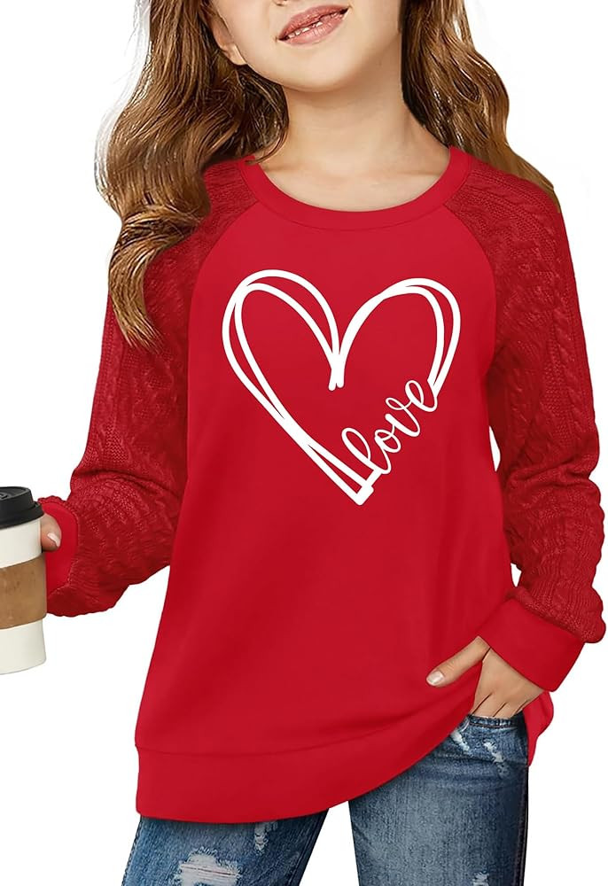 Kids Valentine's Sweatshirts for Girls Boys Love Heart Casual Cable Knit Long Sleeve Shirts Valen... | Amazon (US)