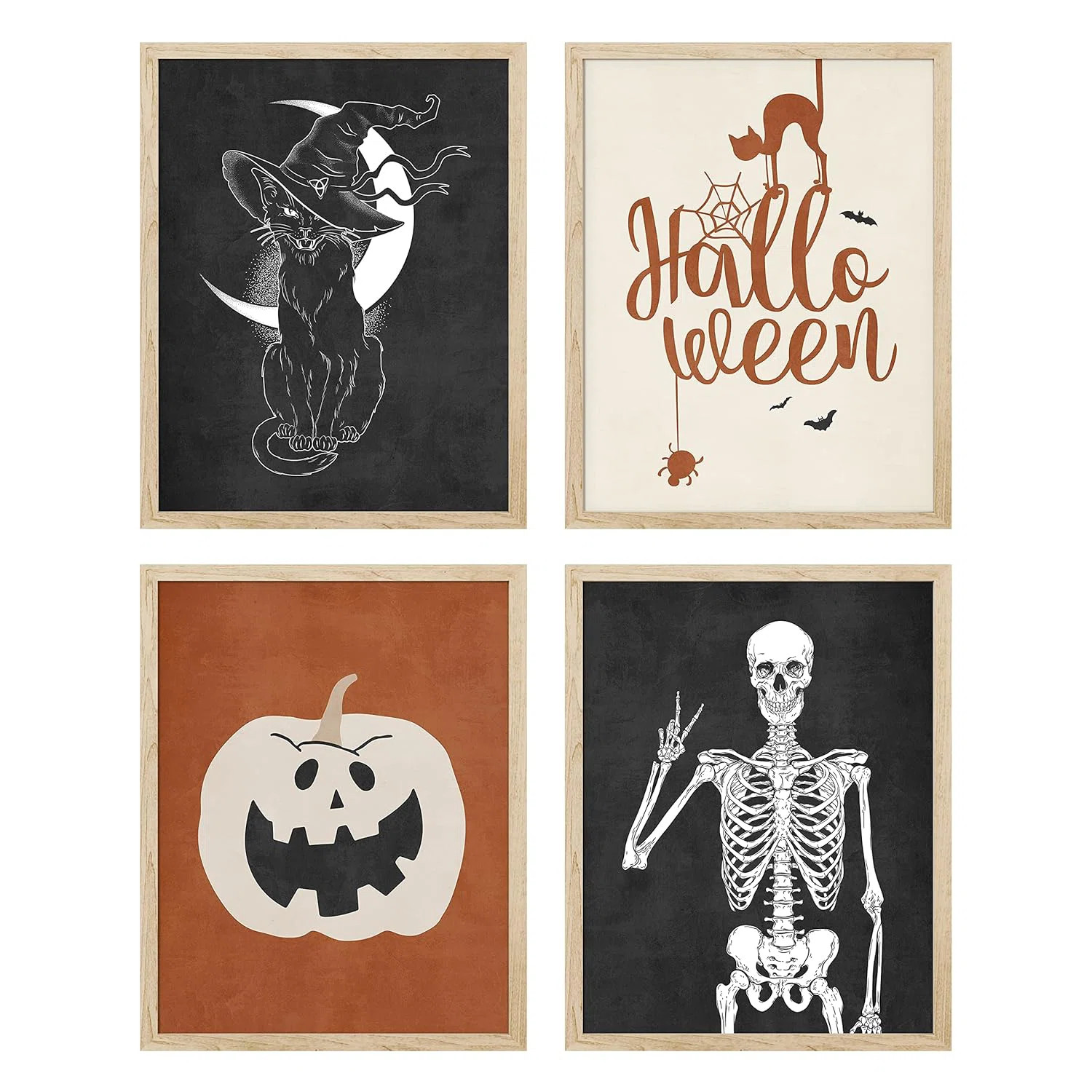 " Halloween With Hat Skeleton Cat Pumpkin " 4 - Pieces (Set of 4) | Wayfair North America