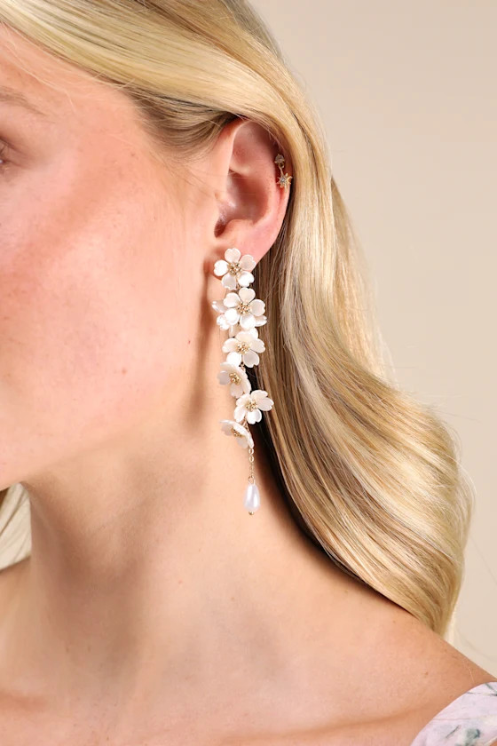 Angelisa White and Gold Flower Statement Earrings | Lulus