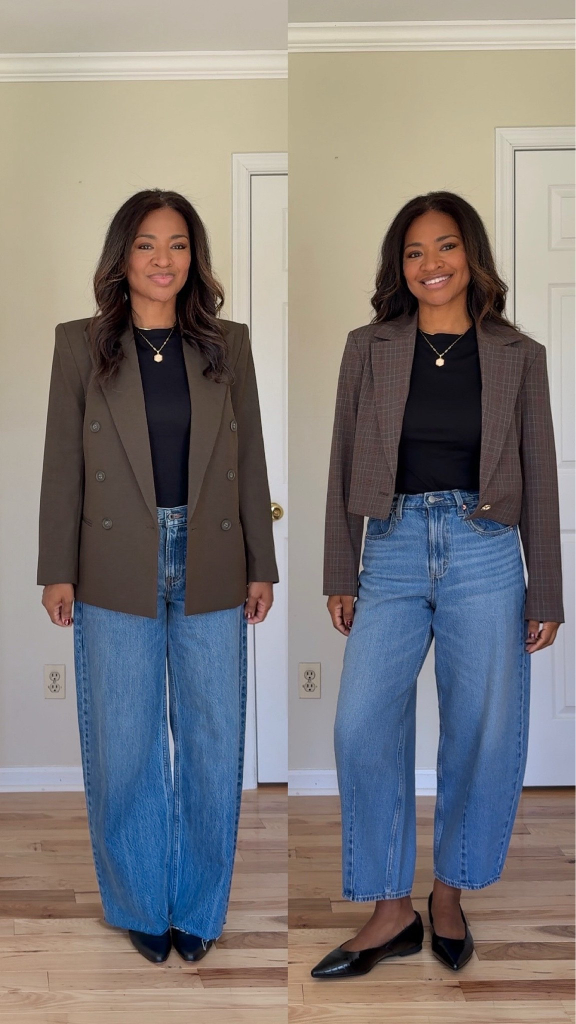 Wearing a small in both blazers. Jeans are a size 27 regular (Abercrombie low rise and barrel jeans) target barrel jeans are a size 4. **My exact jeans are the Target barrel jeans but my exact wash may be out of stock so linking similar ones**