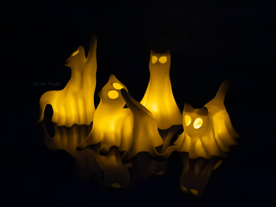 Ghost Cats With LED Tea Lights - Halloween Home Decor - Gifts for Cat Lovers - Office Desk Autumn... | Etsy (US)