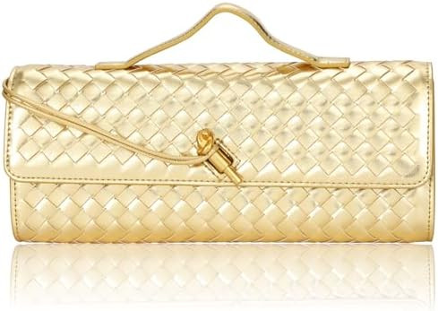 EGCUQ Pu Leather Woven Bag Purse,Black Clutch, Woven Evening Bag For Women 11.8" x 1.7" x 4.9" | Amazon (US)