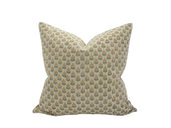 SANA  Block Print Linen Pillow Cover Warm Neutral Floral - Etsy | Etsy (US)