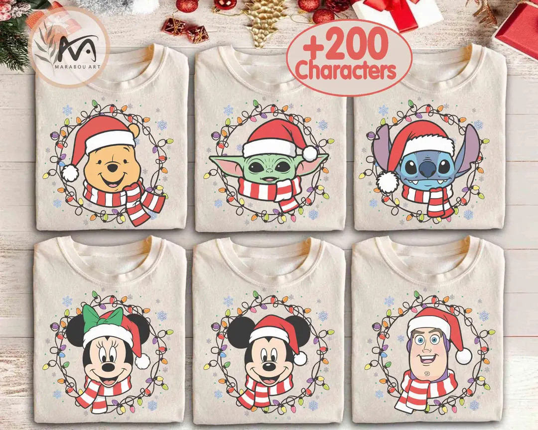 Retro Customize Disney Christmas Light All Characters Shirt, Mickey's Very Merry Christmas Party ... | Etsy (US)