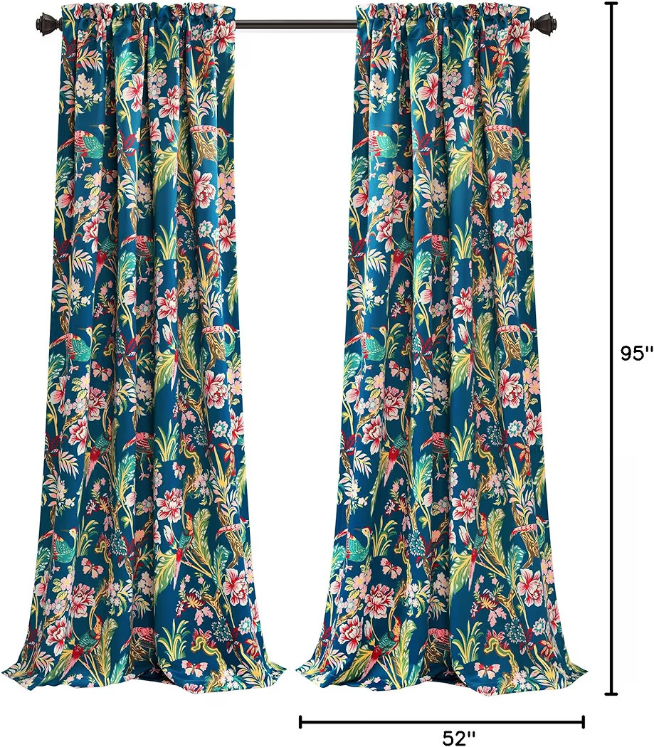 Lush Decor Dolores Light Filtering Window Panels, Pair, 52" W x 95" L, Navy & Multi - Floral Curt... | Amazon (US)