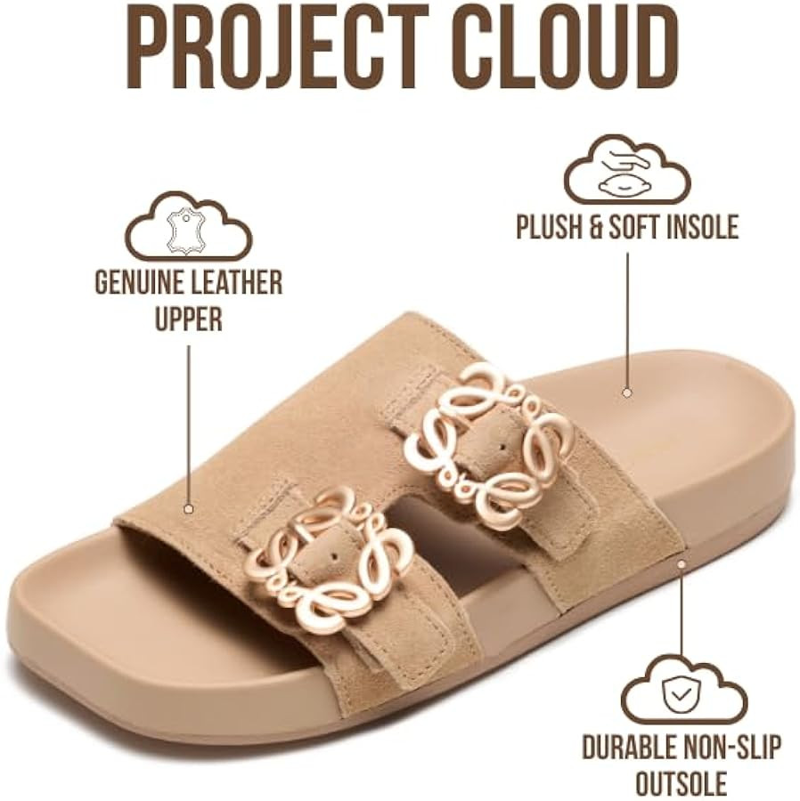 Project Cloud 100% Genuine Leather Womens Sandals Dressy - Lightweight & Non-Slip Women's Flats S... | Amazon (US)