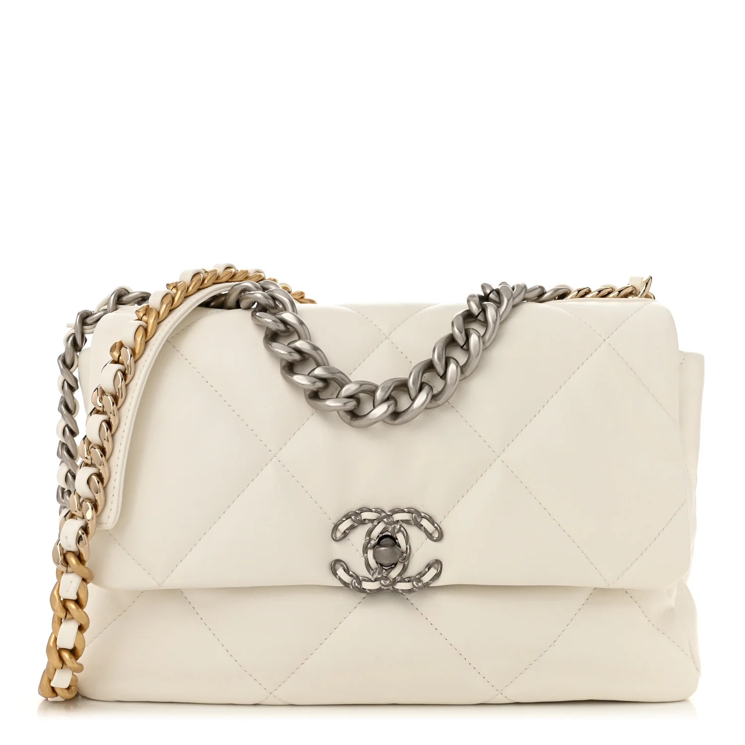 Chanel: All/Bags/Shoulder Bags/CHANEL Lambskin Quilted Large Chanel 19 Flap White | FASHIONPHILE (US)