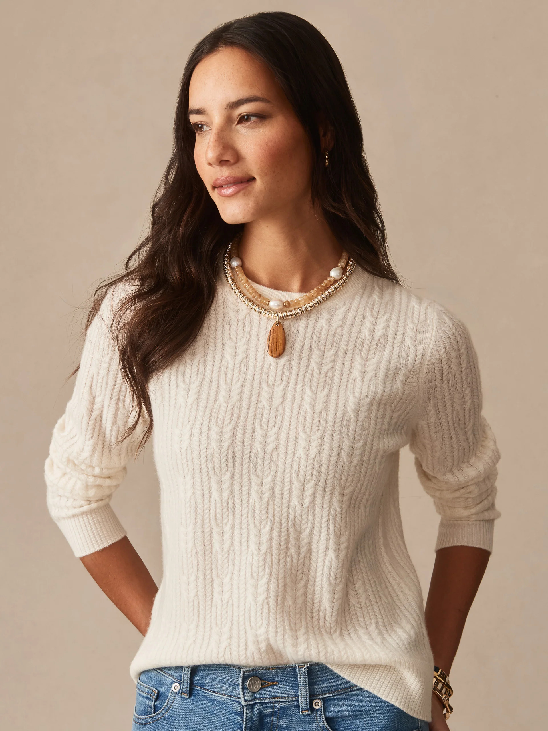 J.McLaughlin Women's Ashby Cashmere Sweater Ivory, Size Small | J.McLaughlin