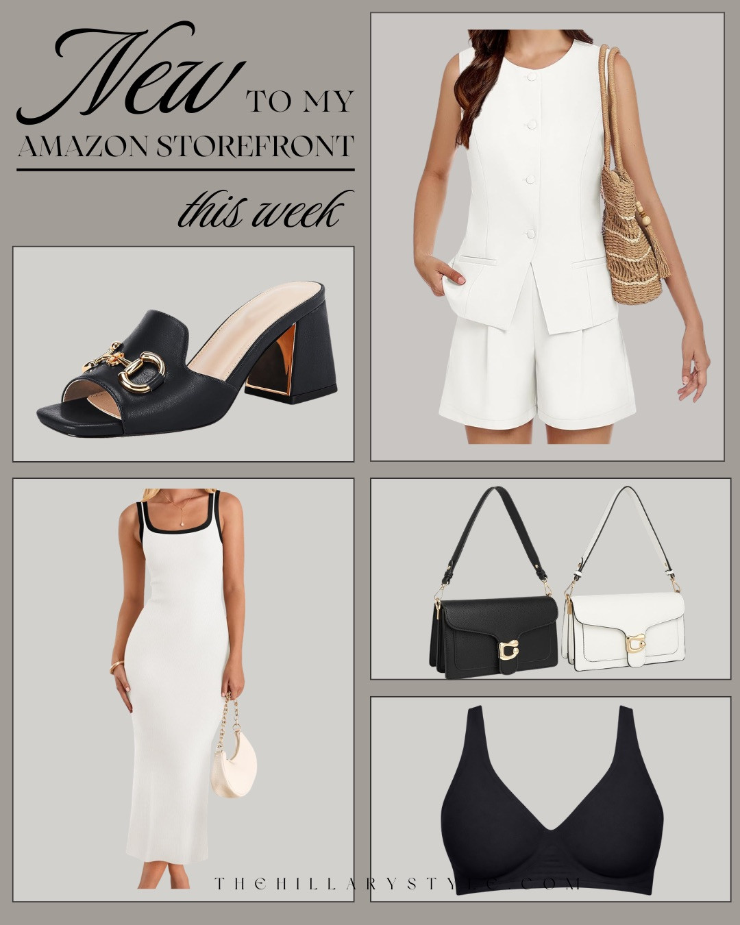 NEW THIS WEEK — CHIC NEUTRAL AMAZON FASHION FINDS! These NEW AMAZON FASHION FINDS are giving CLASSIC, ELEVATED, DESIGNER-INSPIRED style without the designer price tag. I love the BLACK HEELED MULES with gold hardware — they instantly dress up denim or a sleek dress. The TAILORED WHITE VEST SET is so polished and perfect for summer events, while the RIBBED MIDI DRESS is that effortless, flattering staple you can style up or down. The STRUCTURED SHOULDER BAG looks high-end and timeless, and this SEAMLESS WIRELESS BRA is one of those everyday essentials you’ll wear on repeat.

Modern, feminine, neutral pieces you can mix and match all season long.

#Amazon #TheHillaryStyle #AmazonFashionFinds #NeutralStyle #DesignerInspired #ChicSummerStyle #MinimalWardrobe #EffortlessOutfits #AffordableStyle #ModernWomen 

 #LTKmomlife #LTKU #LTKOver40