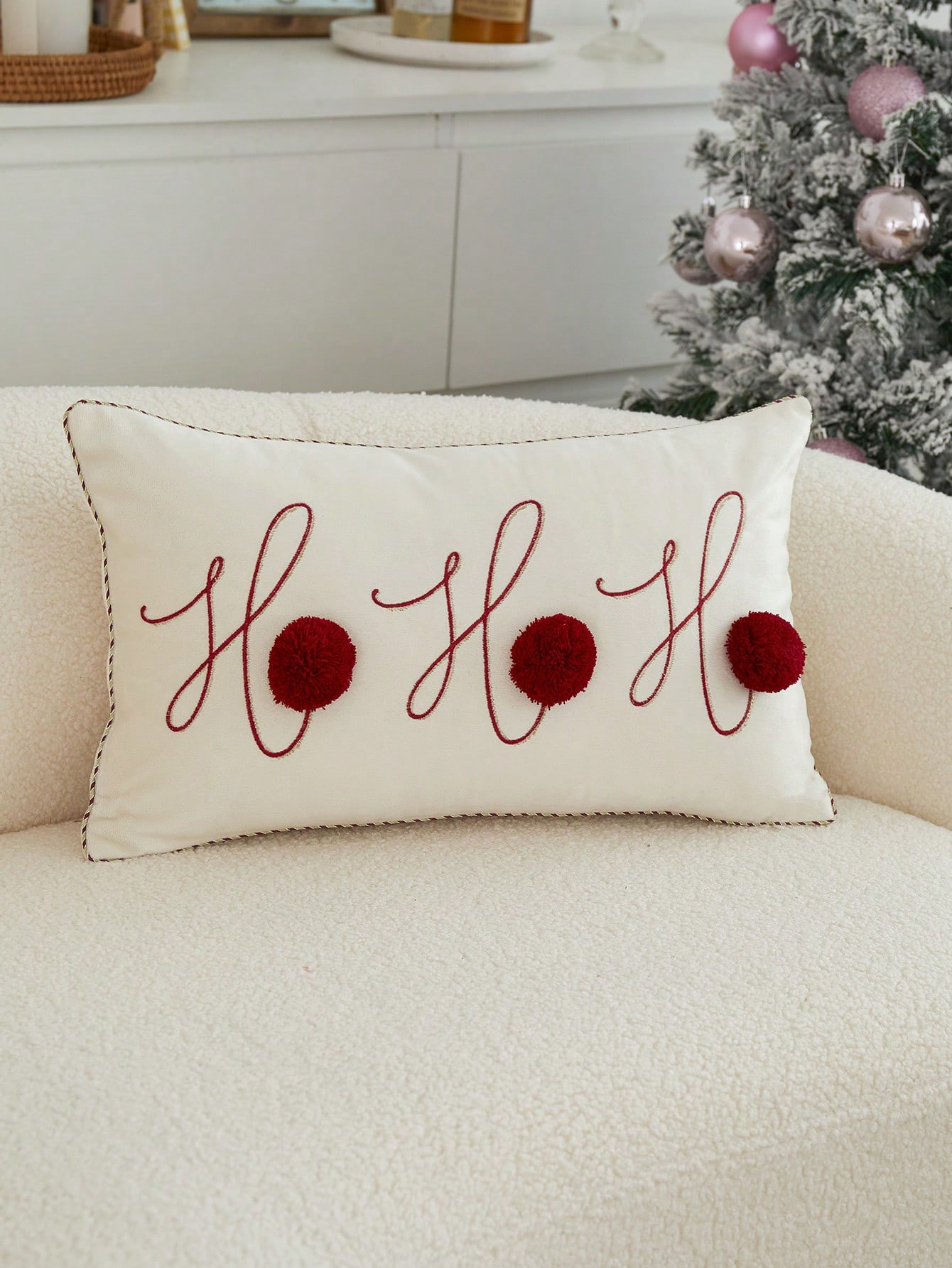 1 Stücke Weihnachten Buchstabe Hohoho Besticktes Ball Kissenbezug | SHEIN