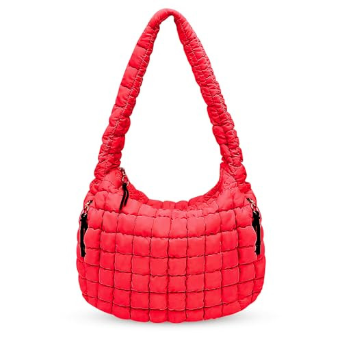Extolove Puffy Tote Bag Large Quilted Puffer Purse Lightweight Padding Carryall Hobo Puff Shoulder Bags for Women (Red) | Amazon (US)