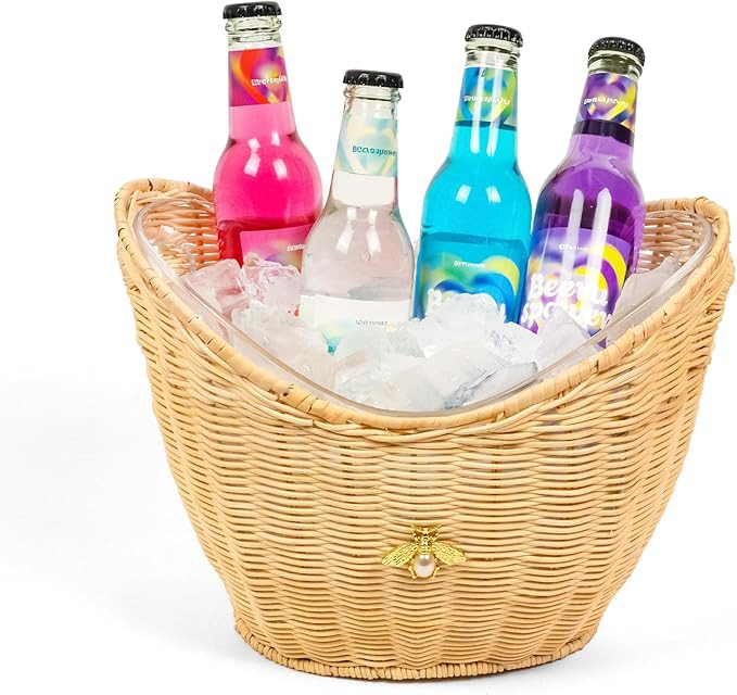 Lexenic Ice Bucket with Handle Hole, Woven and Acrylic Double Layer Busket Design, 4L Champagne W... | Amazon (US)