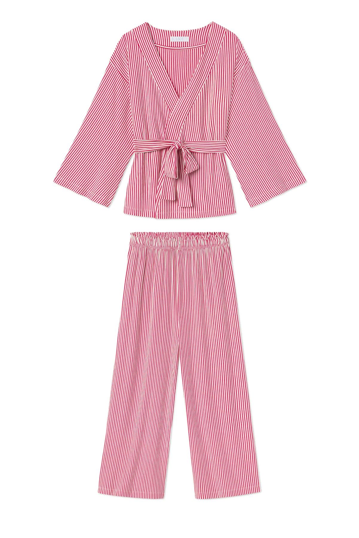 DreamKnit Kimono Pajama Set in Red Stripe | Lake Pajamas