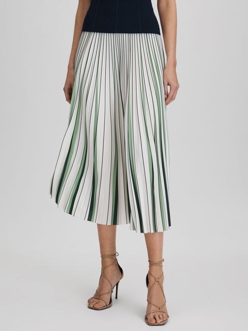 Pleated Striped Midi Skirt | Reiss UK