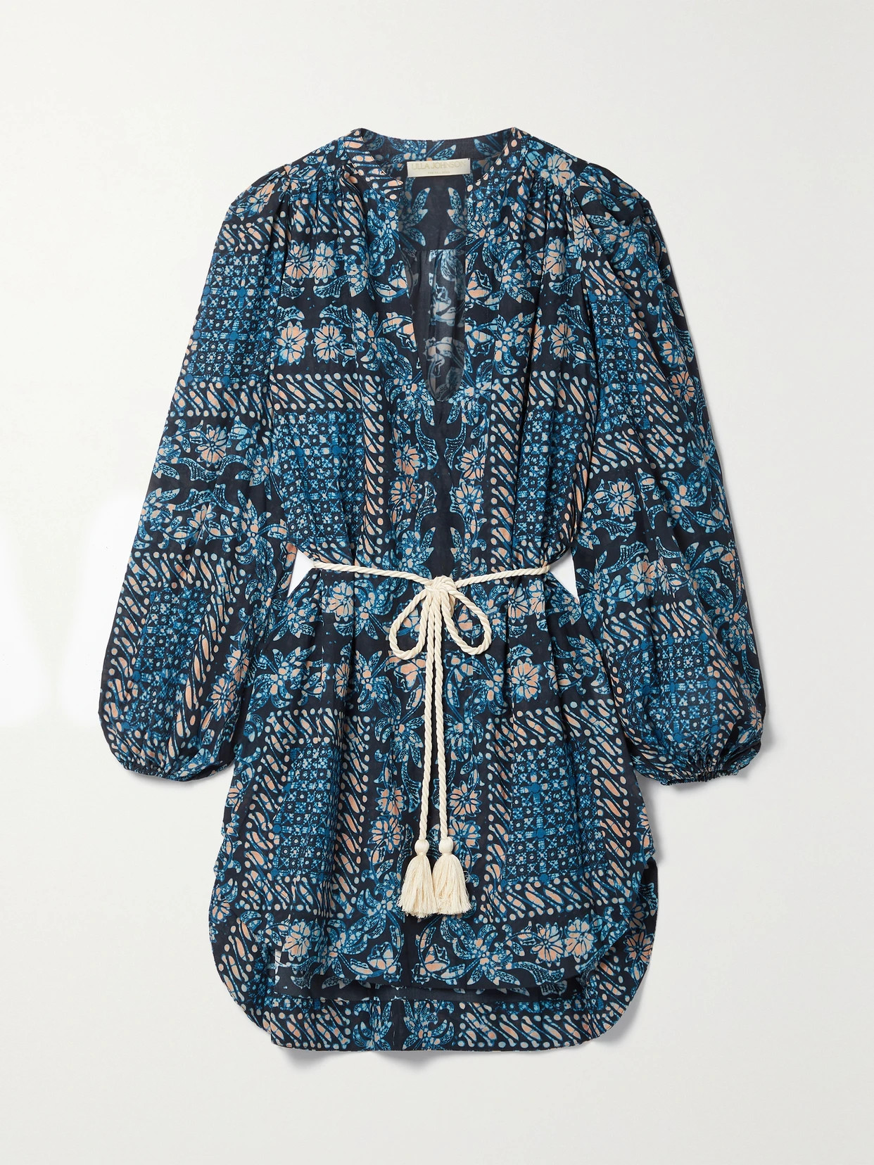 Ulla Johnson - Nerissa Belted Printed Cotton-blend Voile Mini Dress - Blue | NET-A-PORTER (US)