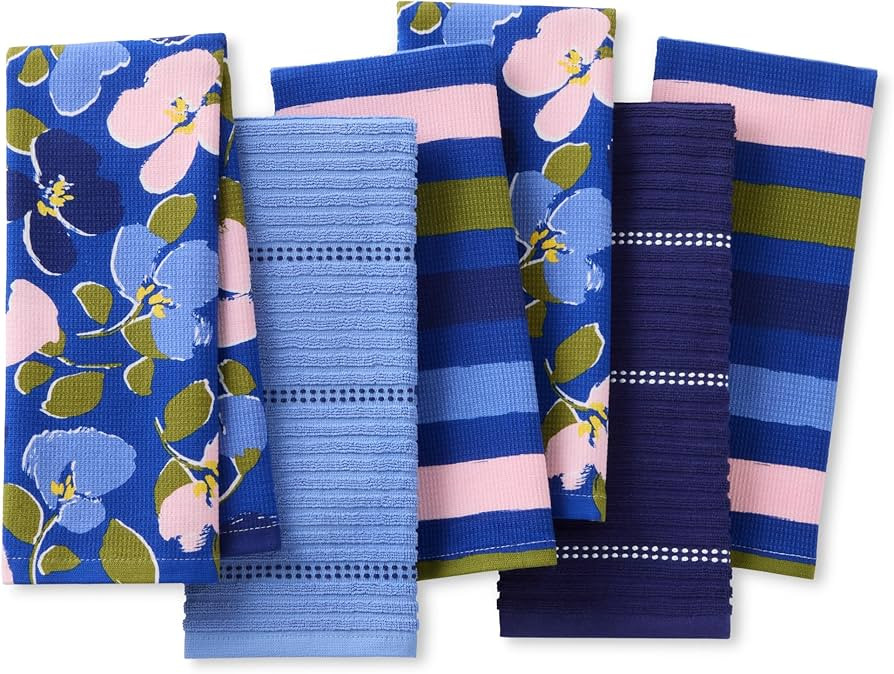 kate spade new york Painterly Bouquet & Bold Painterly Stripe Kitchen Towels 6-Pack Set, Absorben... | Amazon (US)