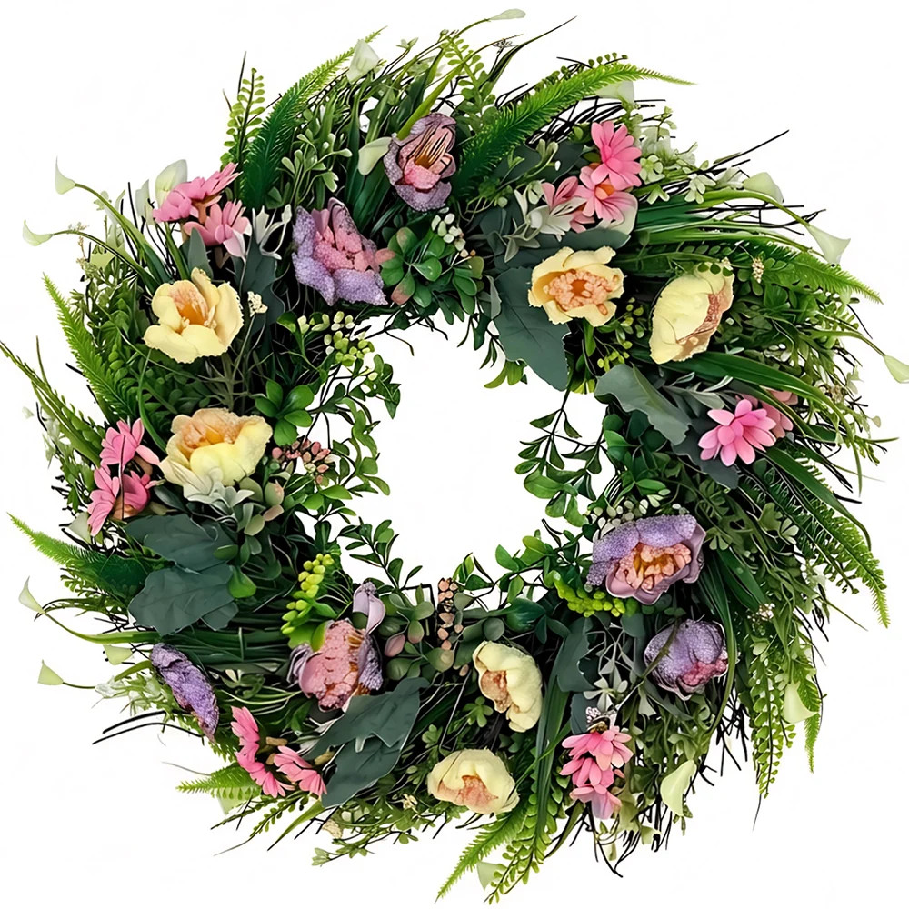 Spring Wreath for Front Door 17.7 inches Wildflower Wreath Door Wreaths for Spring Summer Easter ... | Walmart (US)