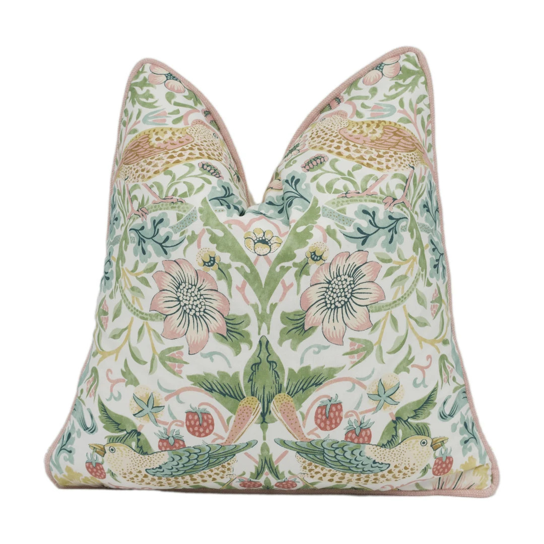 William Morris - Strawberry Thief - Cochineal / Willow - Iconic Cheeky Bird Cushion Cover - Handm... | Etsy (US)