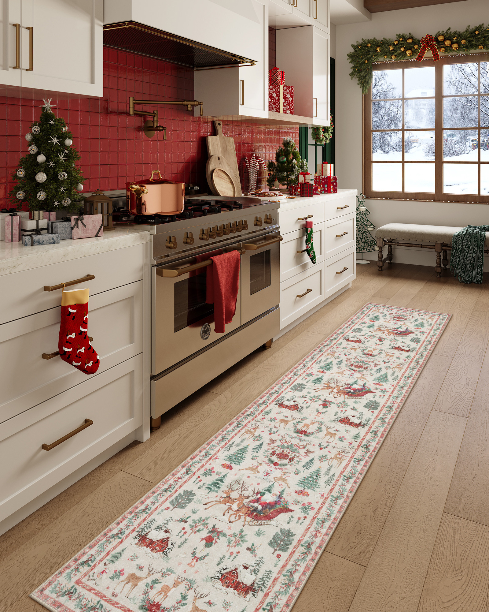 Lahome Decor Christmas Hallway Runner Rug,2'x10' Holiday Decorative Xmas Tree and Snowflake Area ... | Walmart (US)