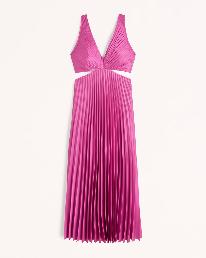 Satin Pleated Cutout Maxi Dress | Abercrombie & Fitch (US)